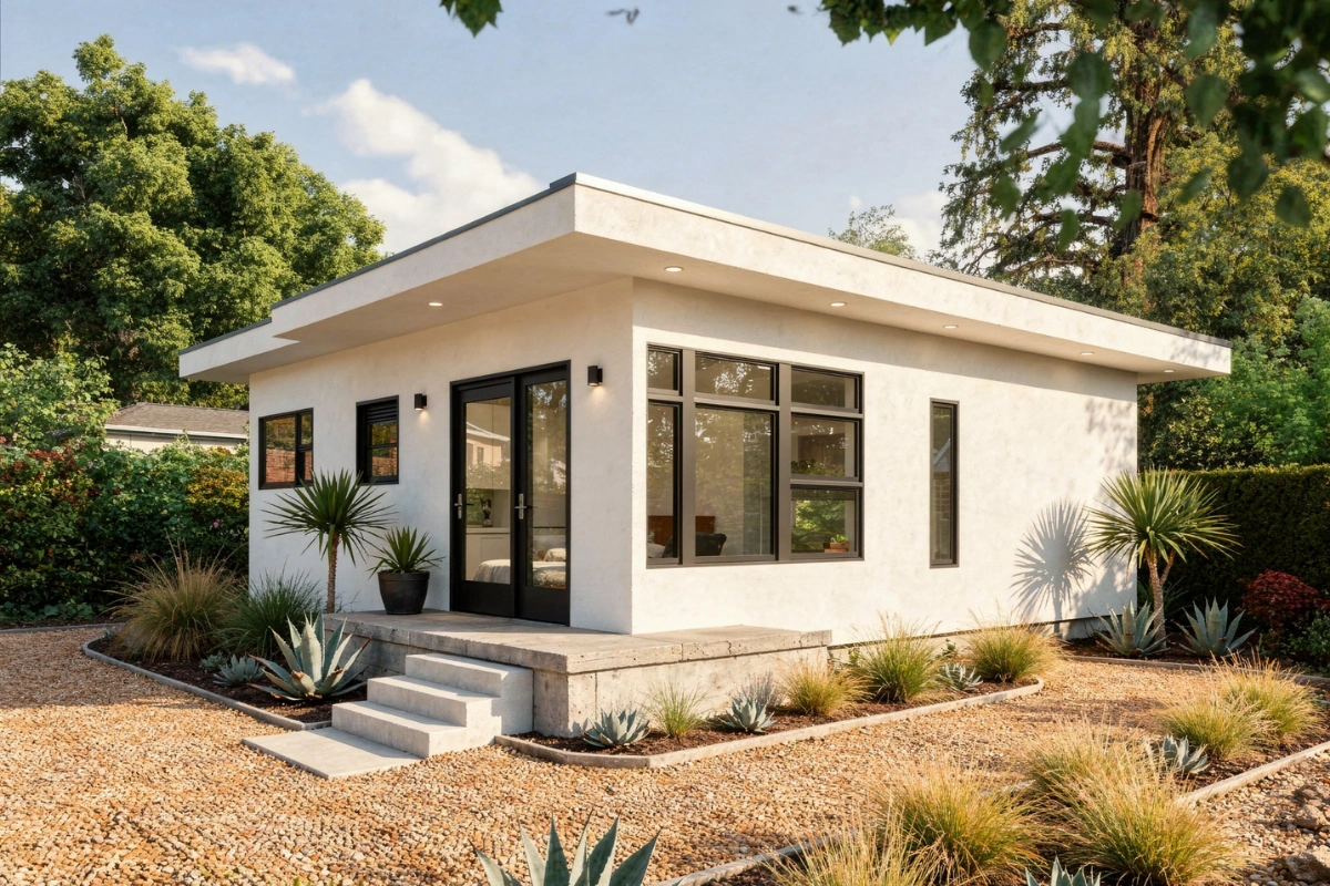 Custom backyard ADU construction project in Los Angeles featuring modern accessory dwelling unit design